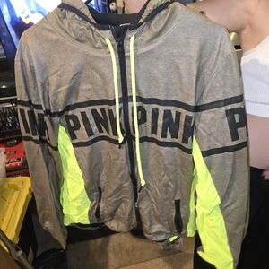 PINK Victoria's Secret Gray and Neon Yellow Jacket